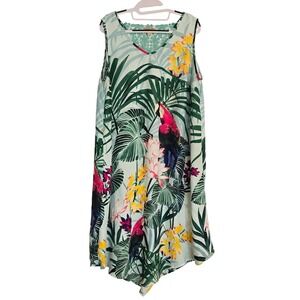 One World Tropical Parrot Dress Crochet Lace  XL Jungle Beach Resortwear V-cut